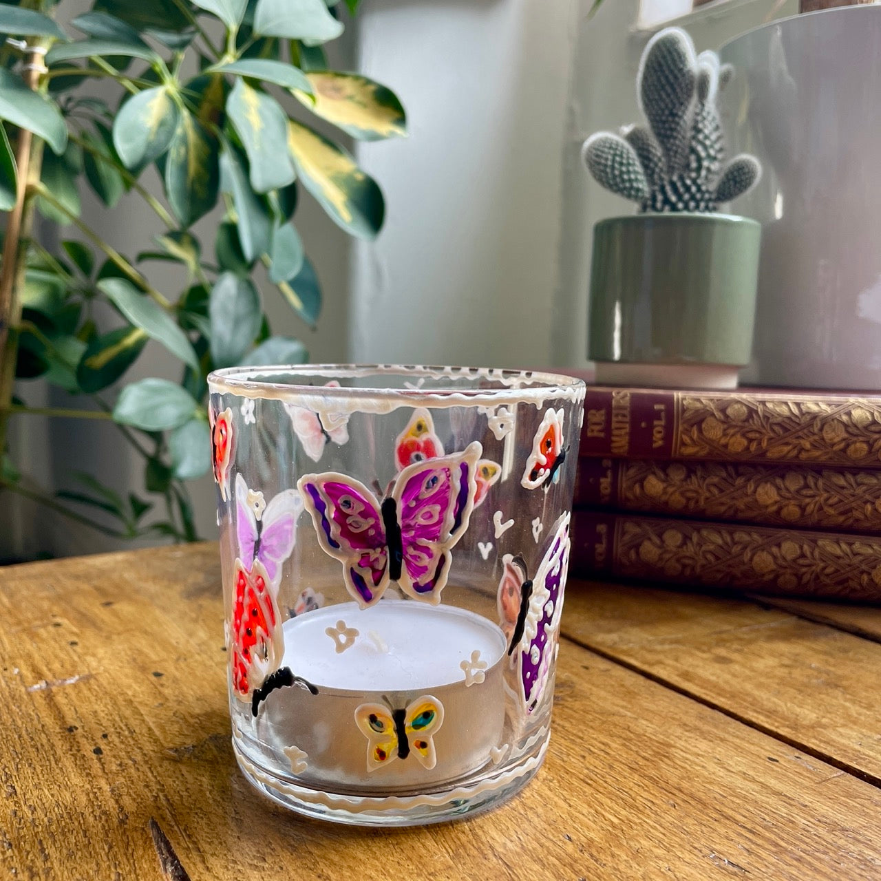 Rainbow butterflies~ Large tealight candleholder