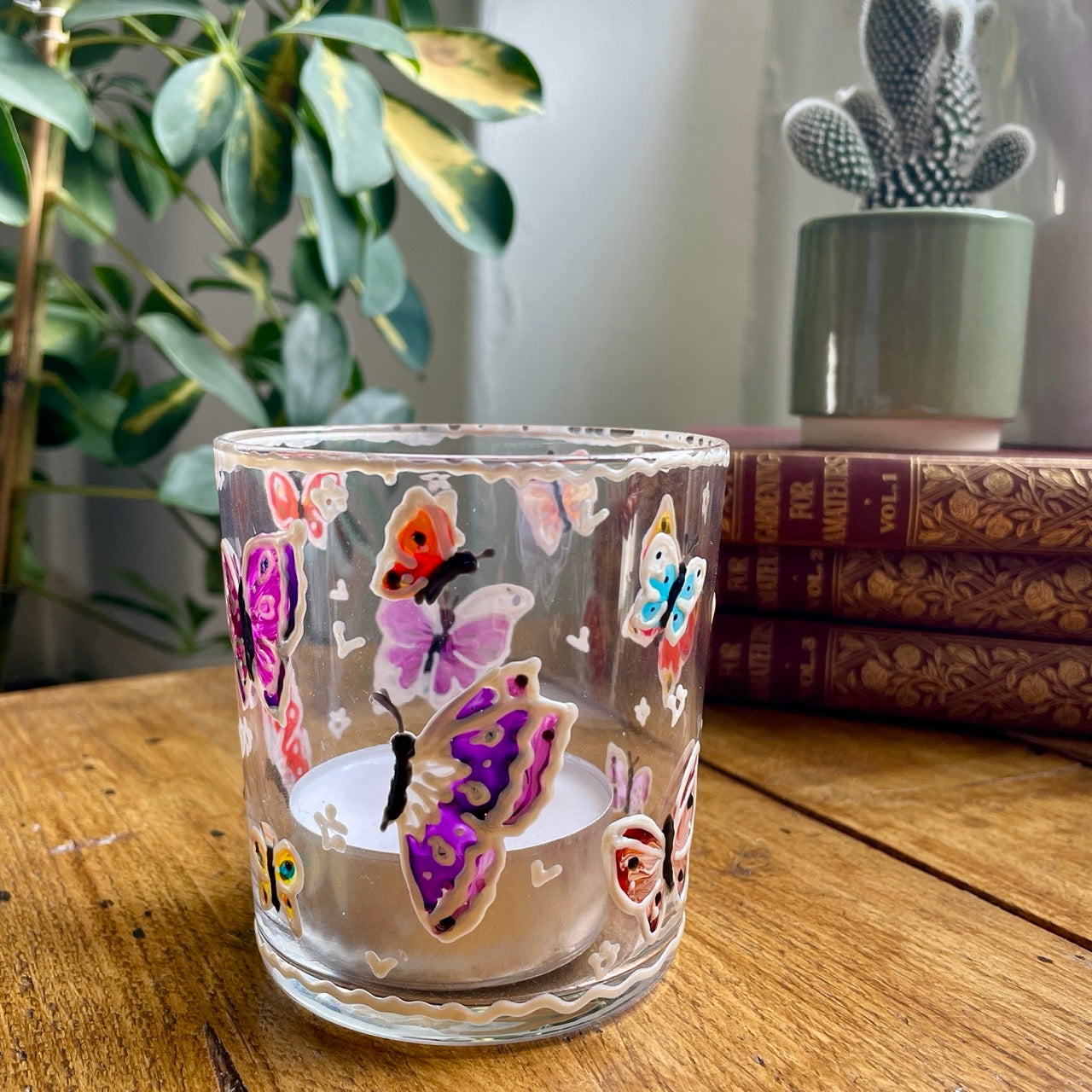 Rainbow butterflies~ Large tealight candleholder