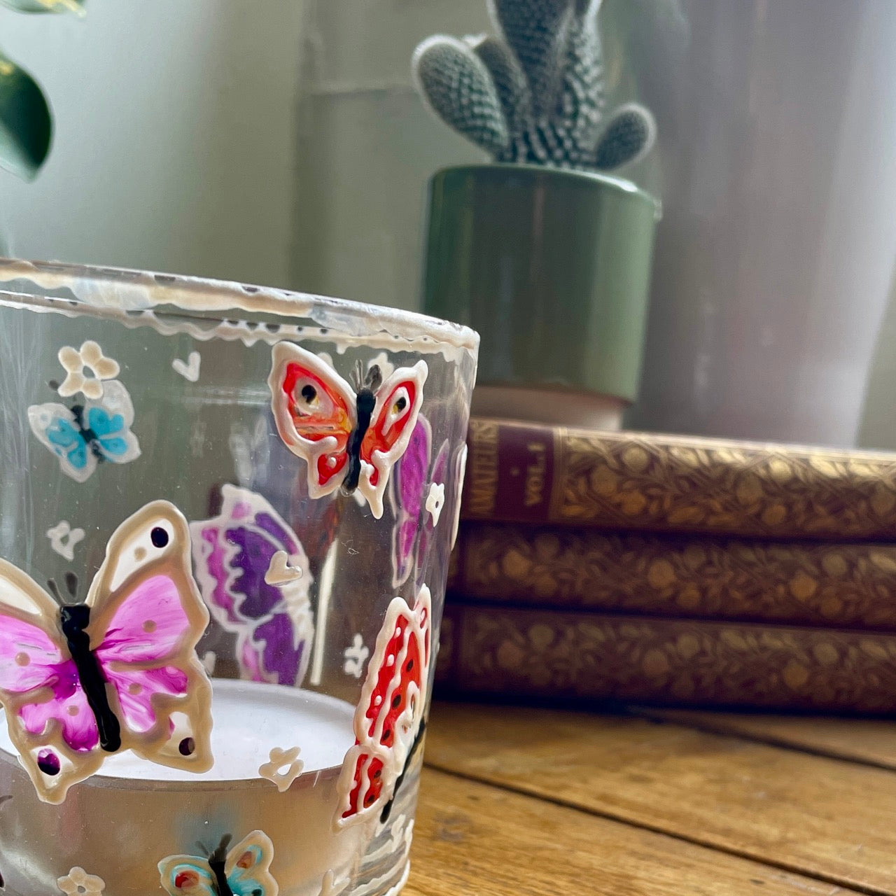 Rainbow butterflies~ Large tealight candleholder