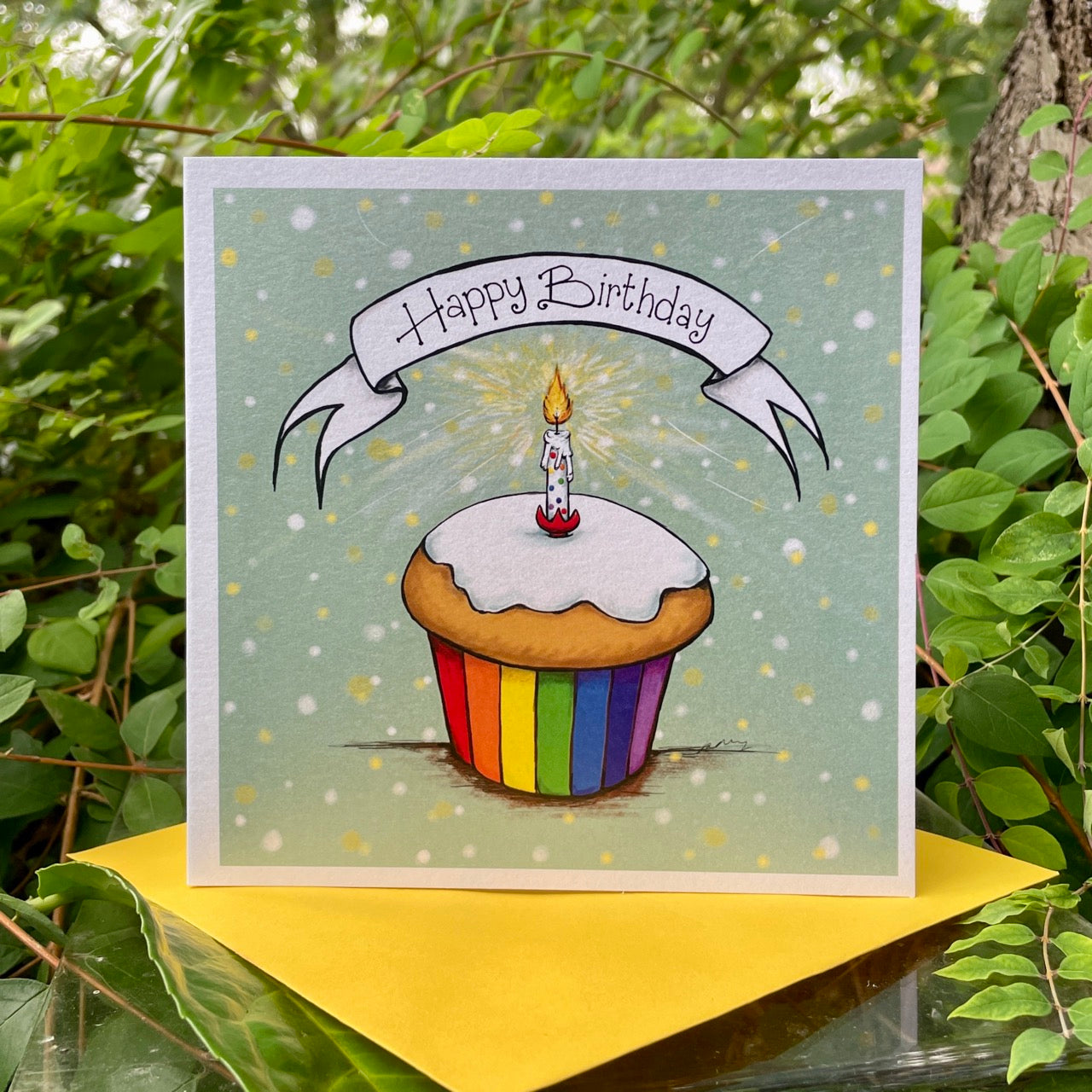 Card~Rainbow cupcake