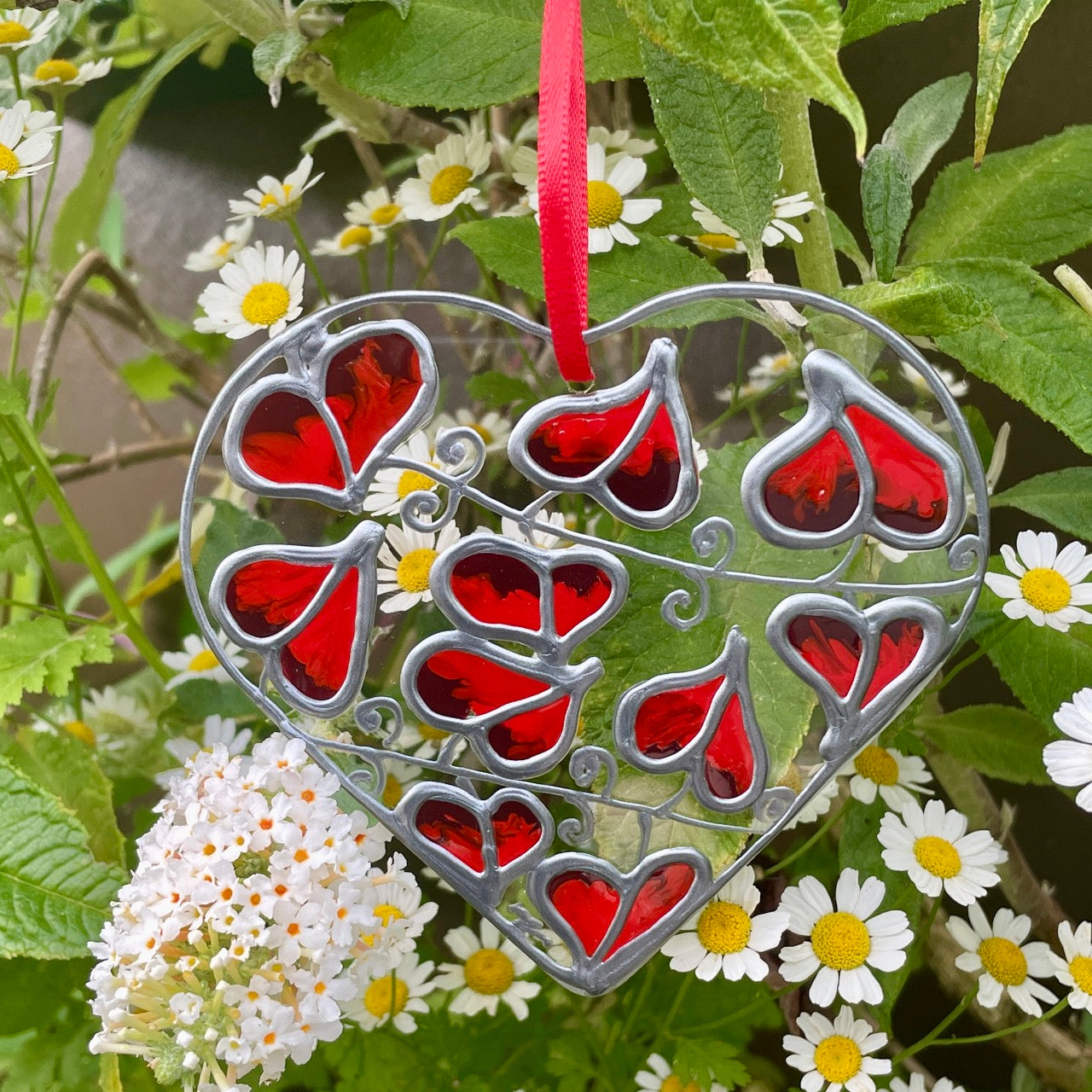Red leaf~Heart suncatcher