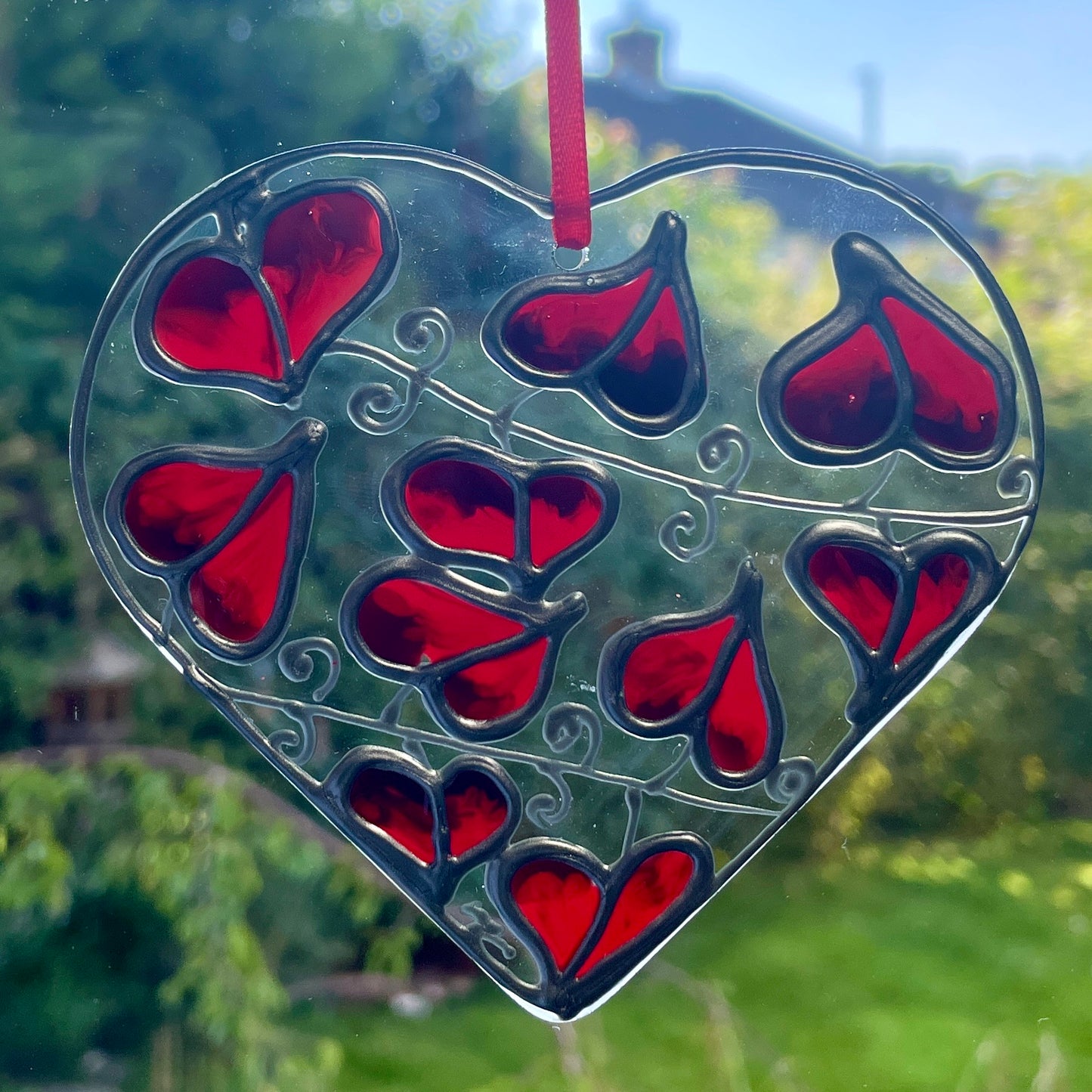 Red leaf~Heart suncatcher