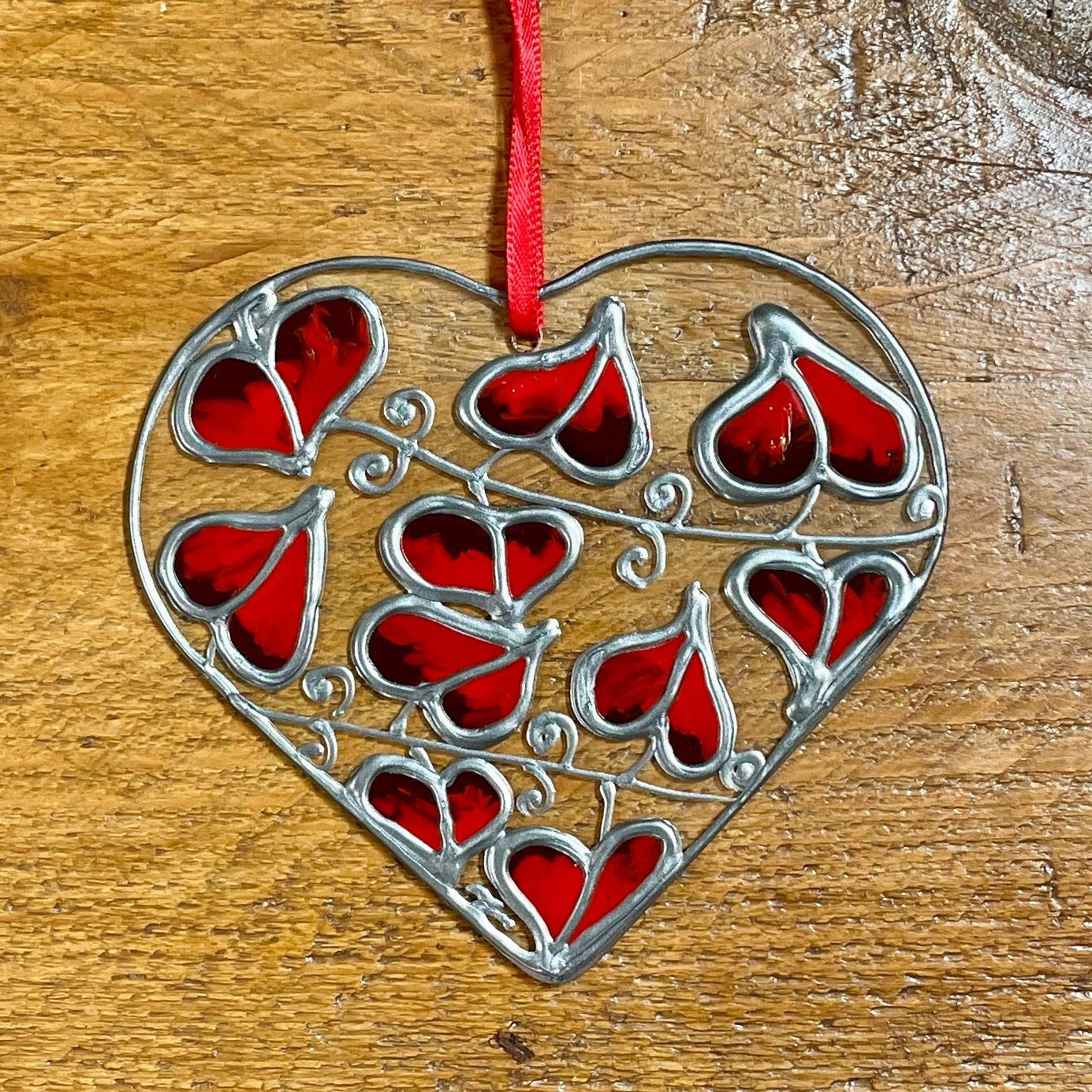 Red leaf~Heart suncatcher