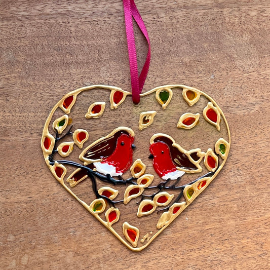 Robin couple~ Heart suncatcher