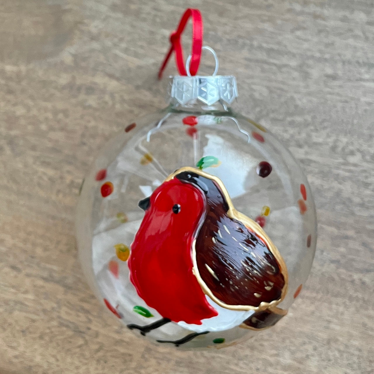 Robin in autumn~ Large glass bauble