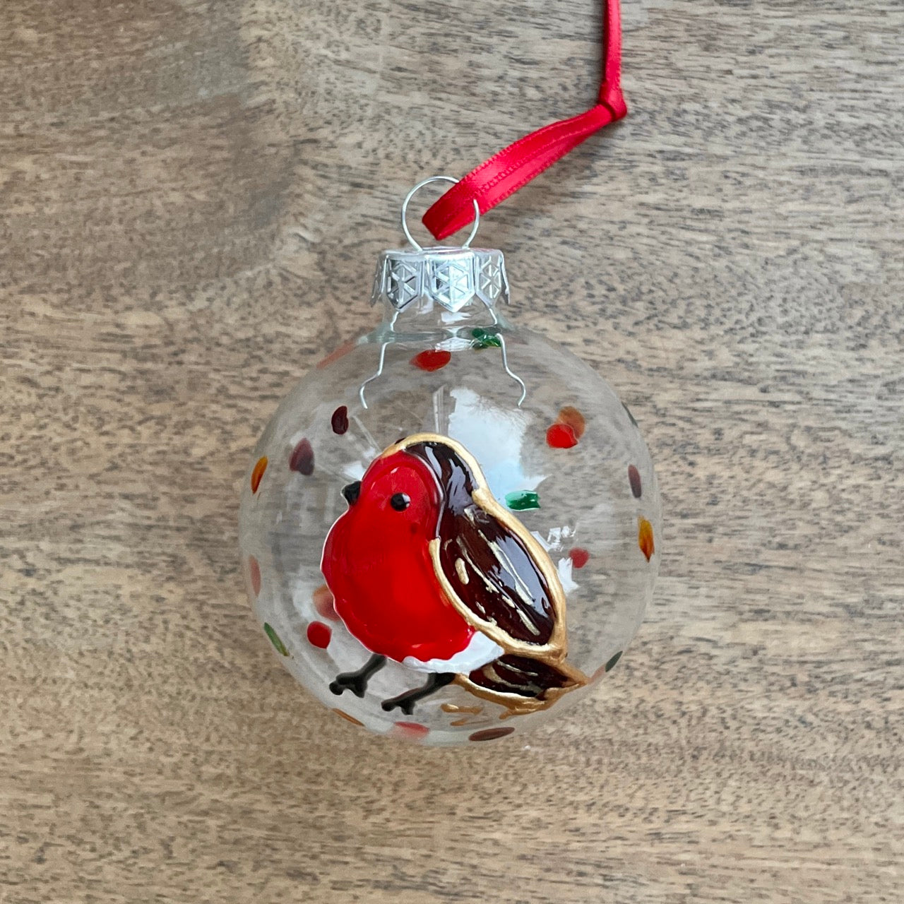 Robin in autumn~ Glass bauble