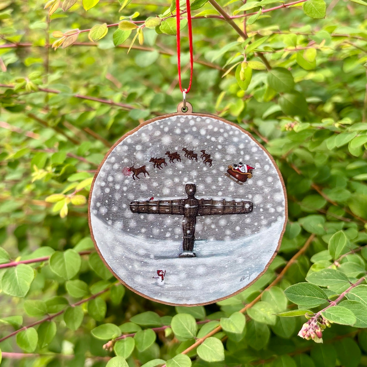 Santa & The Angel of the North Wooden Decoration