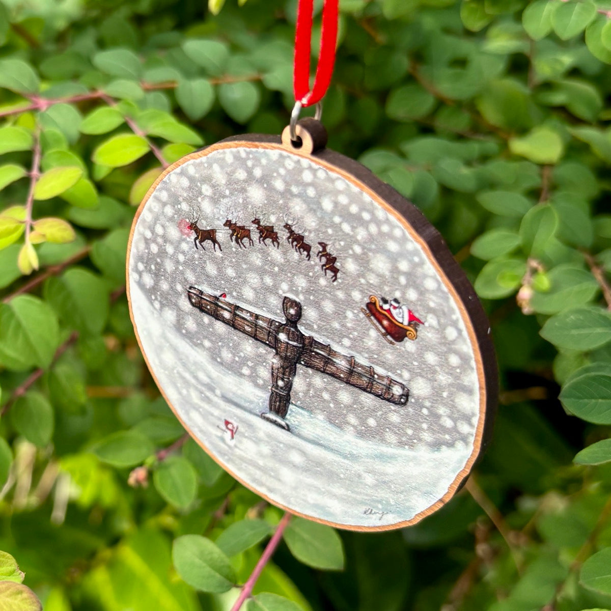 Santa & The Angel of the North Wooden Decoration