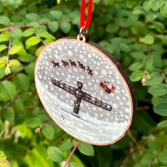 Santa & The Angel of the North Wooden Decoration