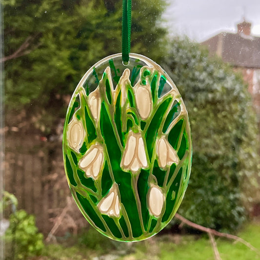 Snowdrops~ Oval suncatcher