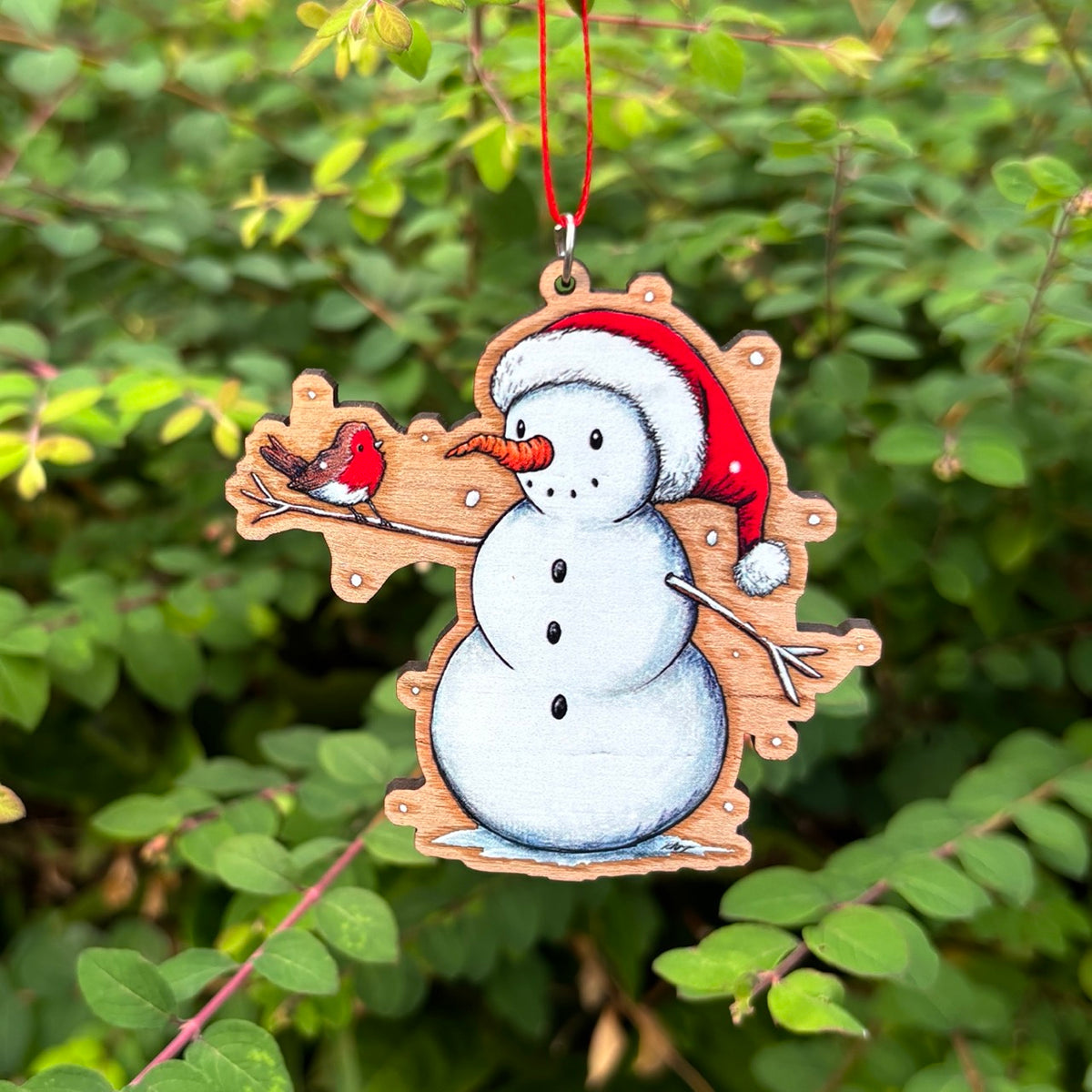 Snow Santa & Robin Wooden Decoration