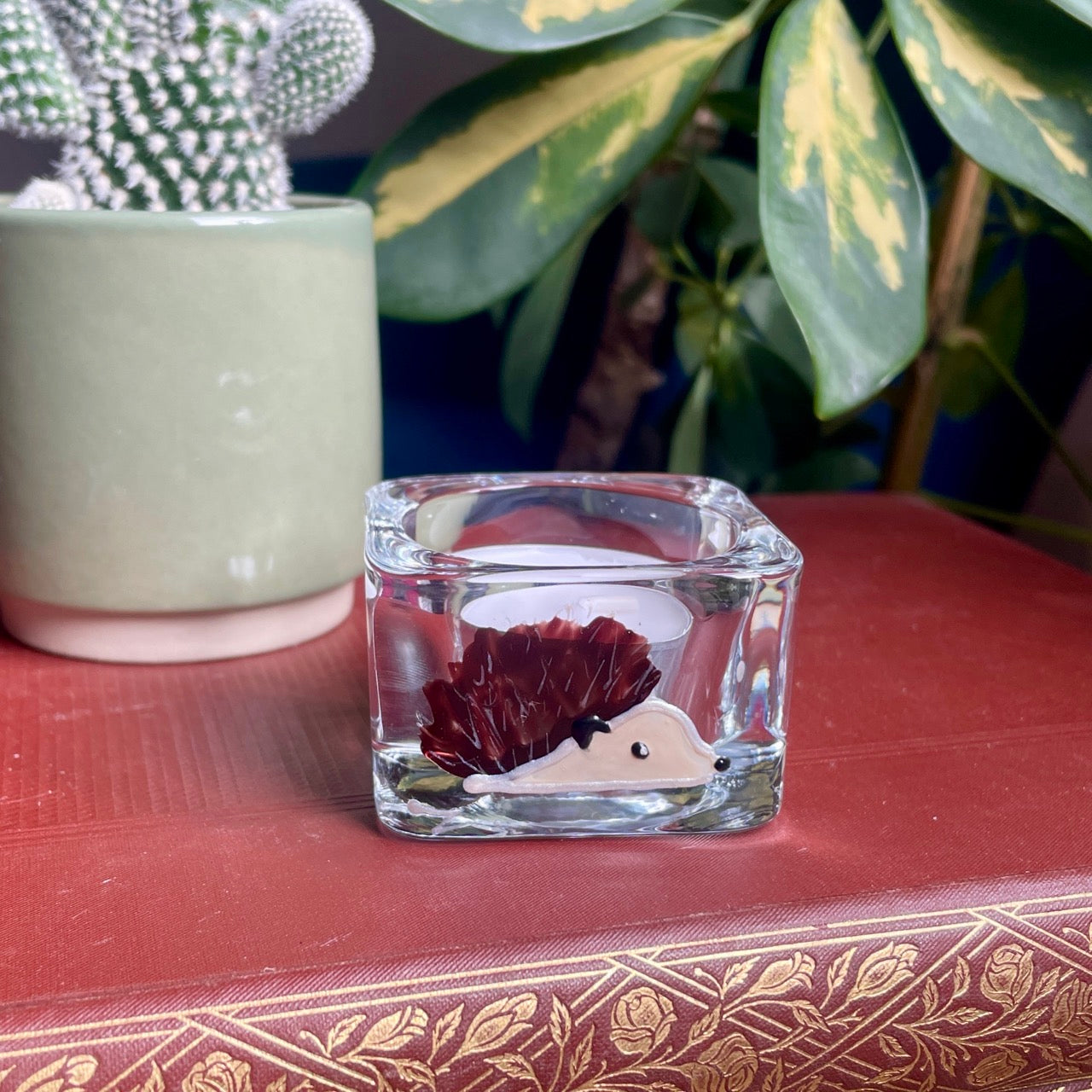 Hedgehog~ Square tealight candleholder