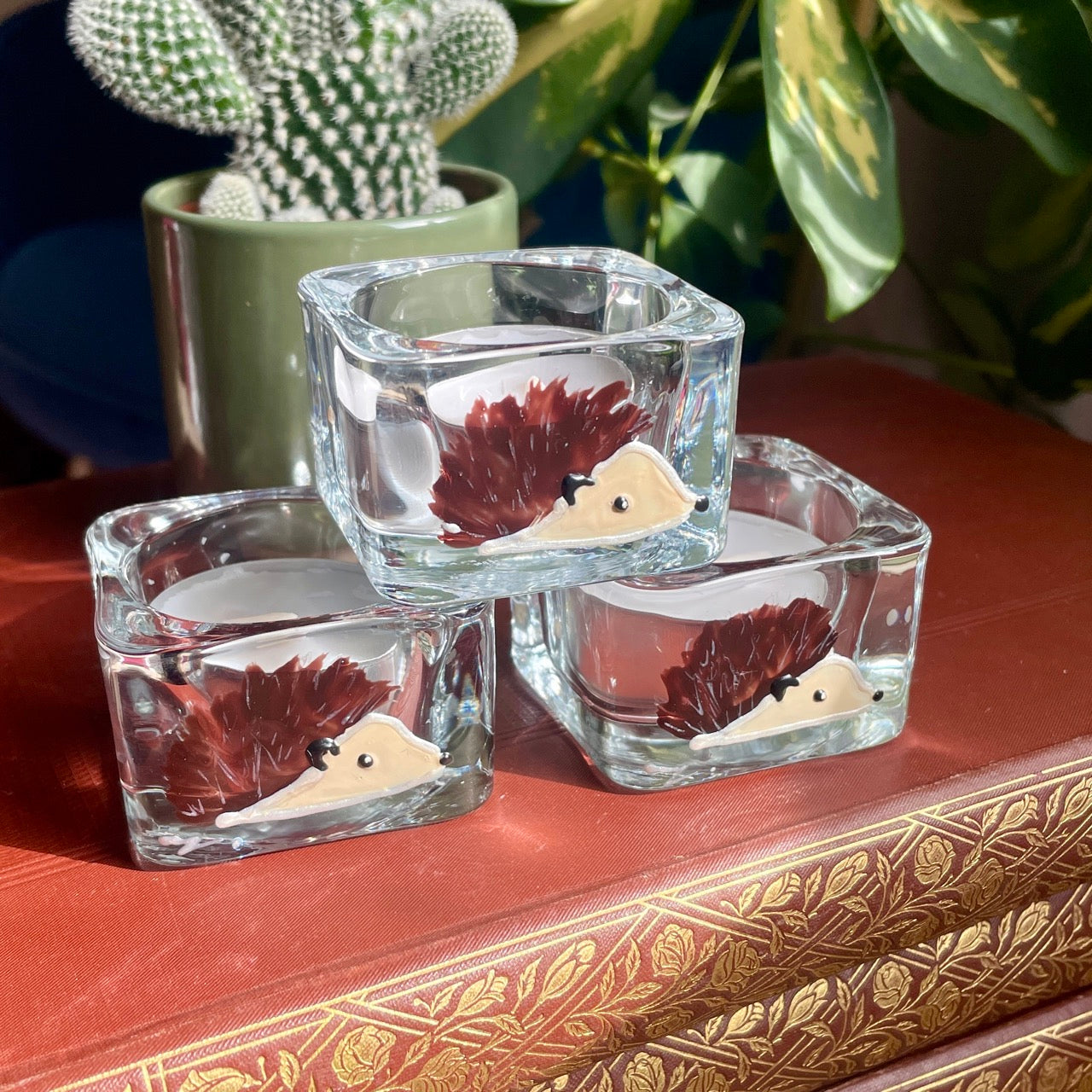 Hedgehog~ Square tealight candleholder