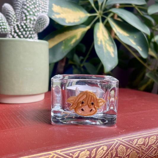 Highland cow~ Square tealight candleholder