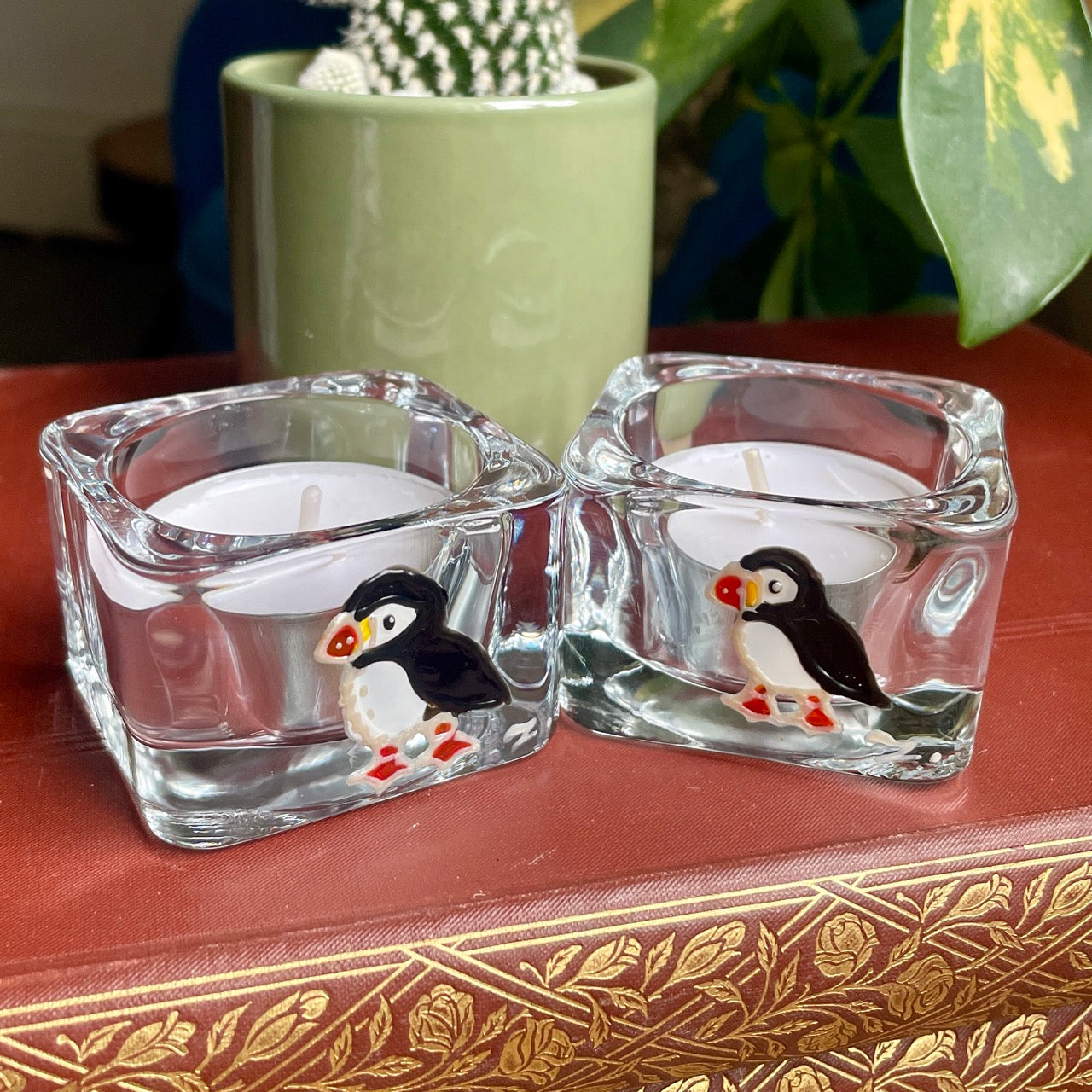 Puffin~ Square tealight candleholder