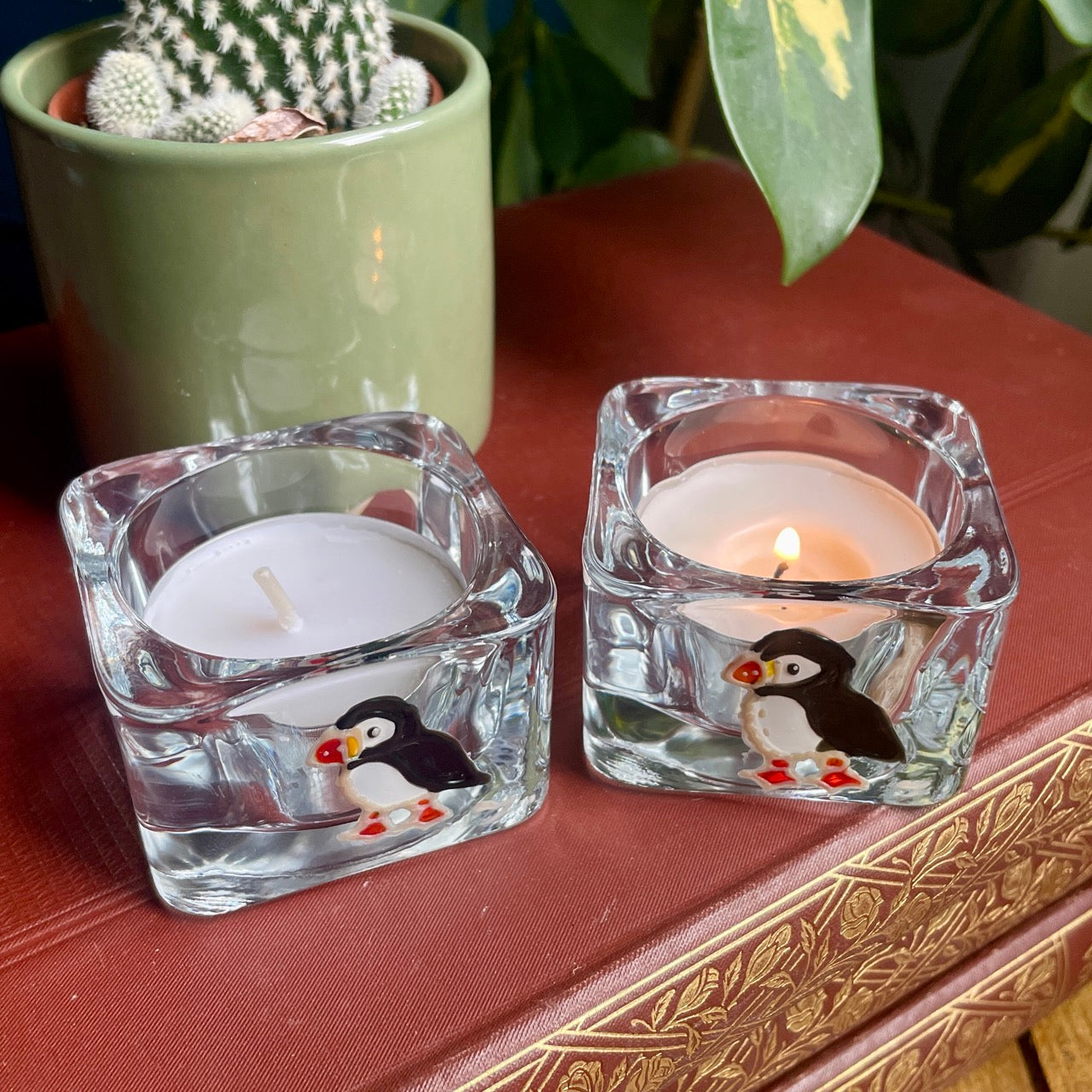 Puffin~ Square tealight candleholder