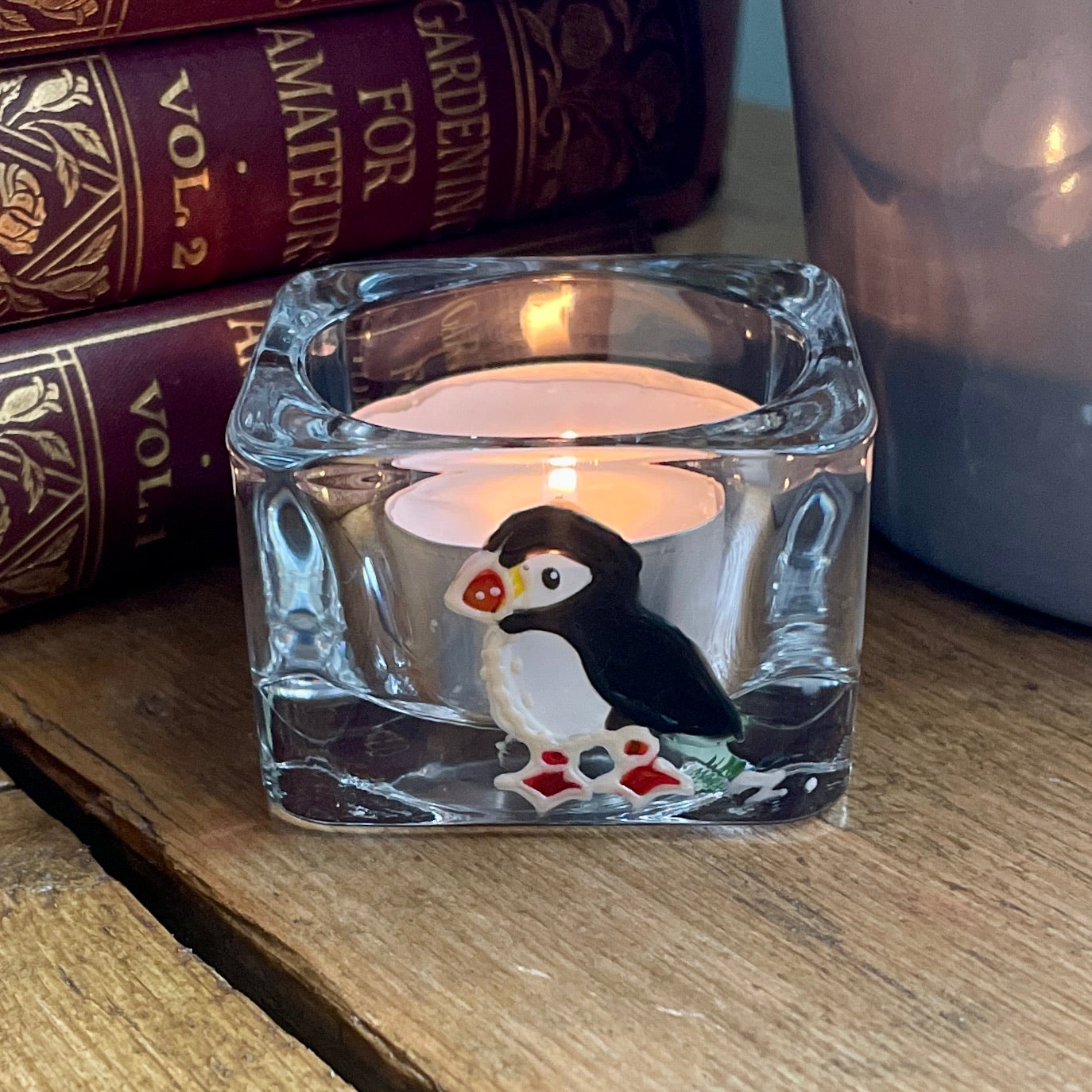 Puffin~ Square tealight candleholder