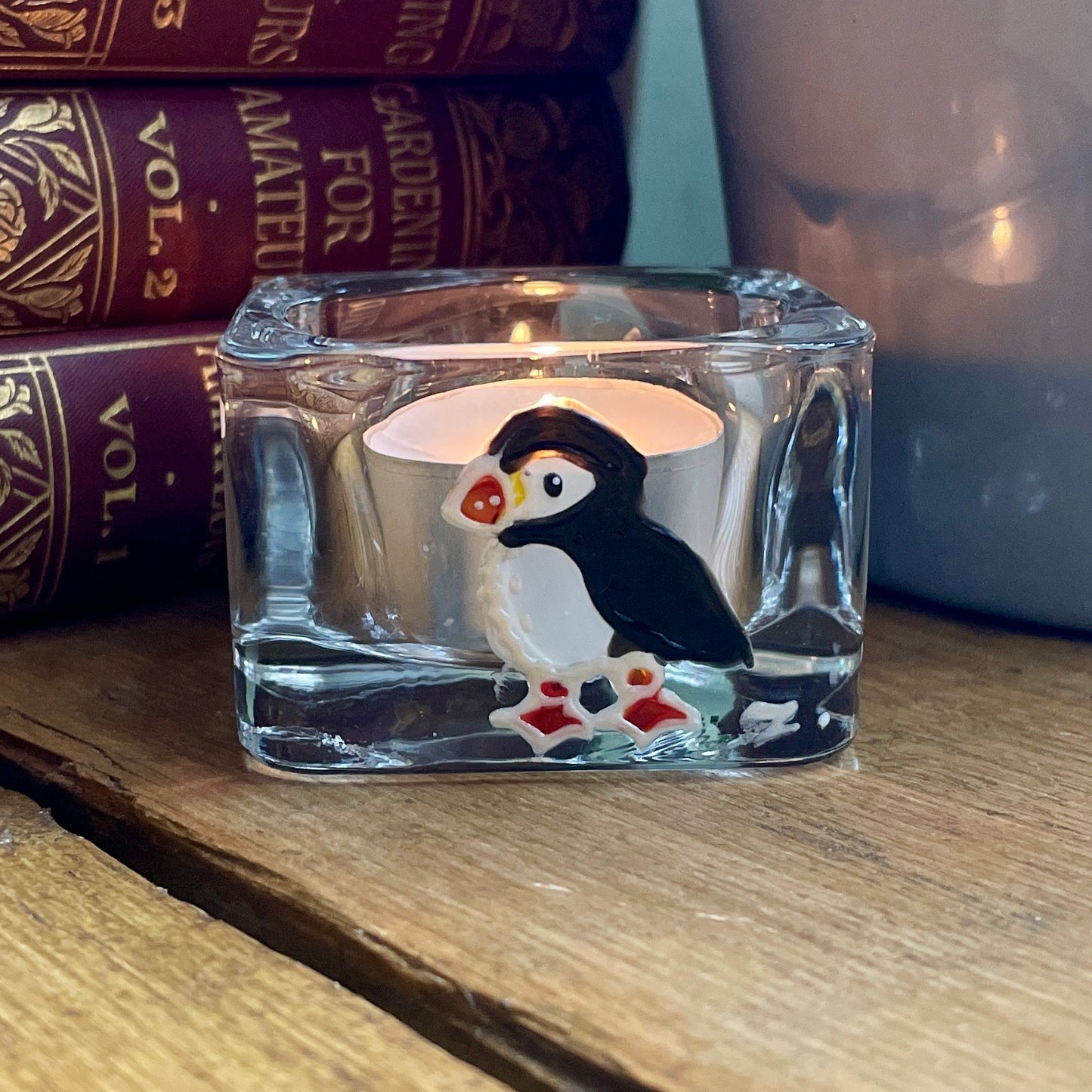 Puffin~ Square tealight candleholder