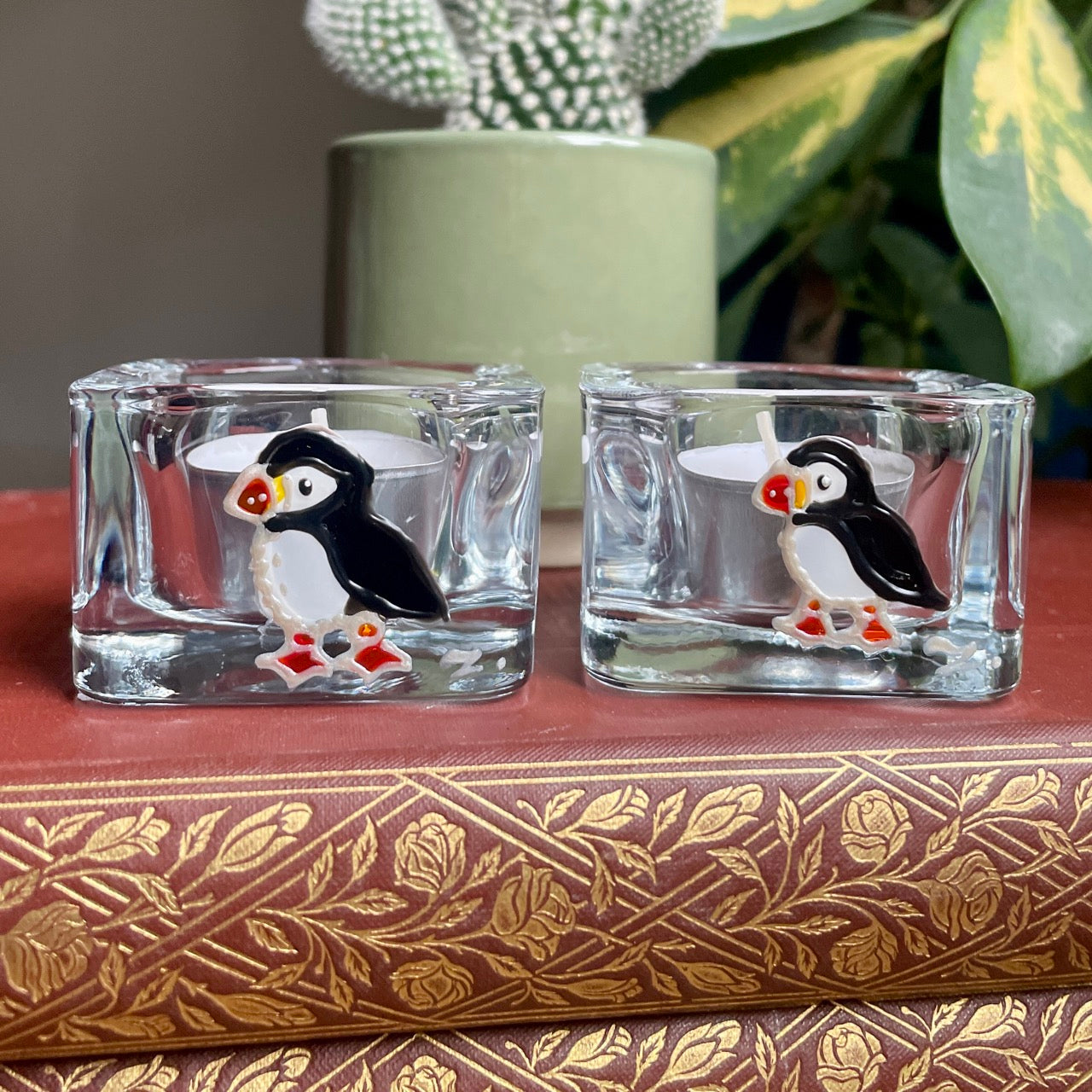 Puffin~ Square tealight candleholder