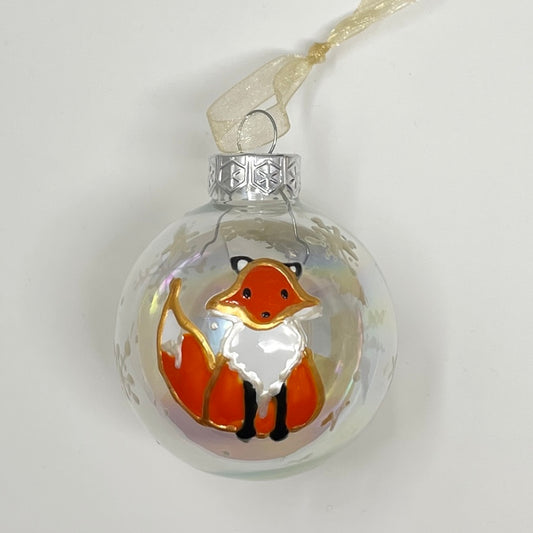 Fox in snowflakes~ Glass bauble