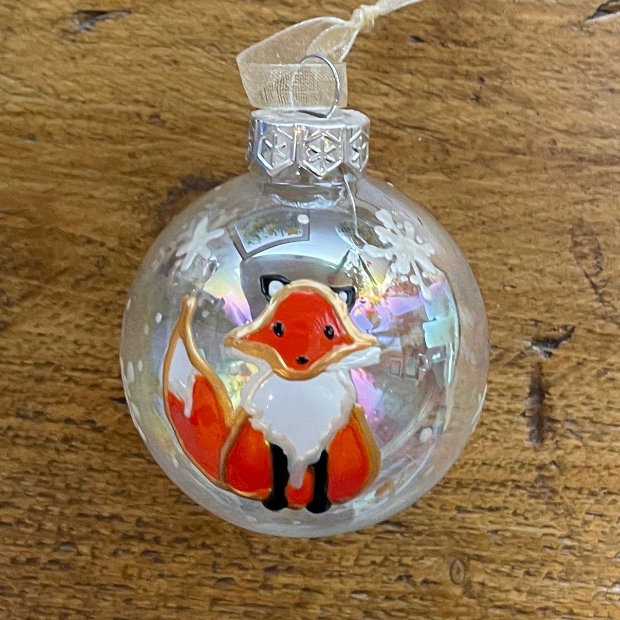 Fox in snowflakes~ Glass bauble