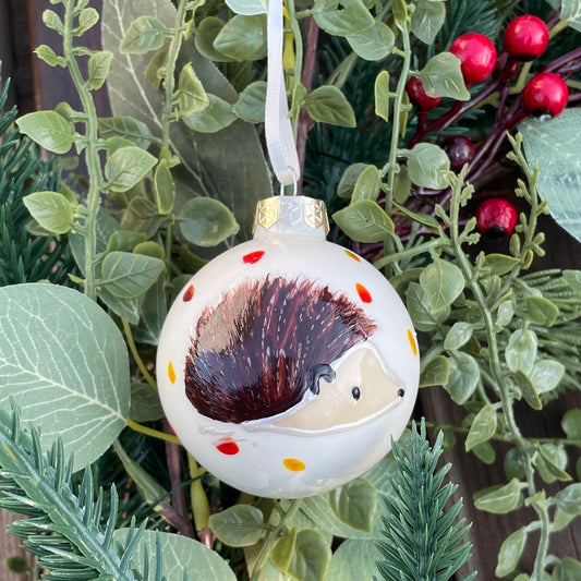 Hedgehog in autumn~ Shiny glass bauble