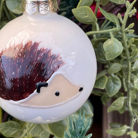 Hedgehog in snow~ Shiny glass bauble
