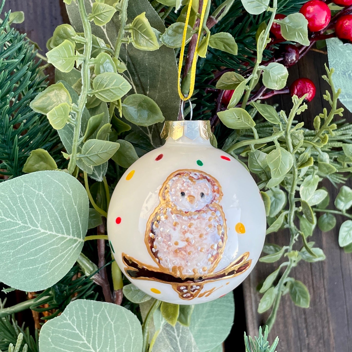 Owl in autumn~ Shiny large glass bauble