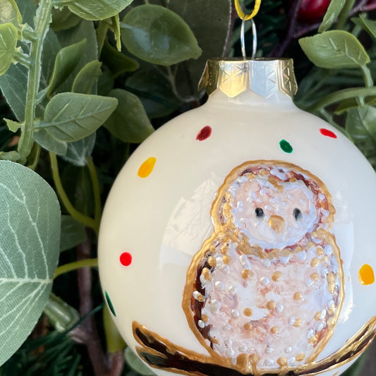 Owl in autumn~ Shiny large glass bauble