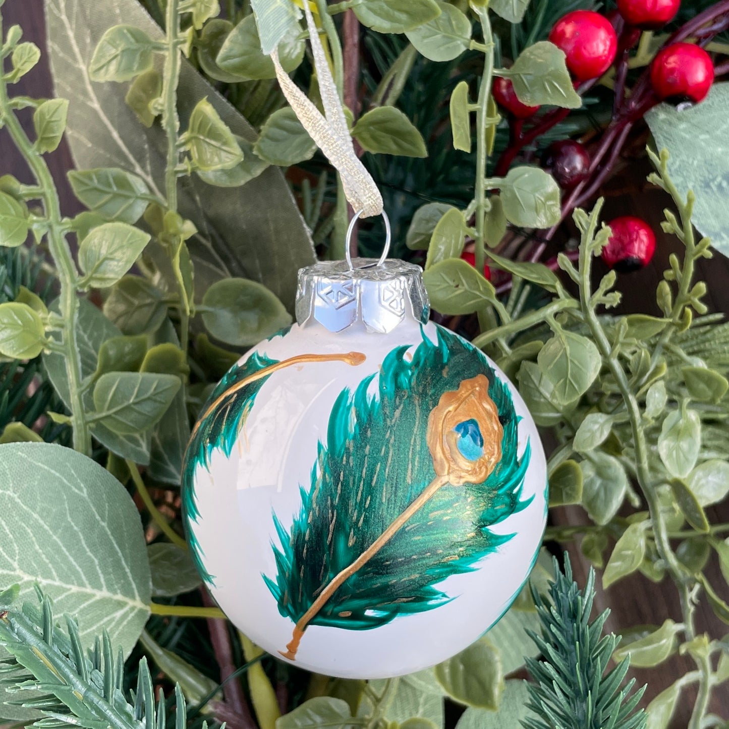 Peacock feathers~ Glass bauble