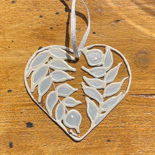 Silver leaves~ Heart suncatcher