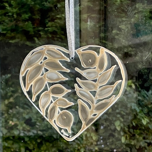 Silver leaves~ Heart suncatcher