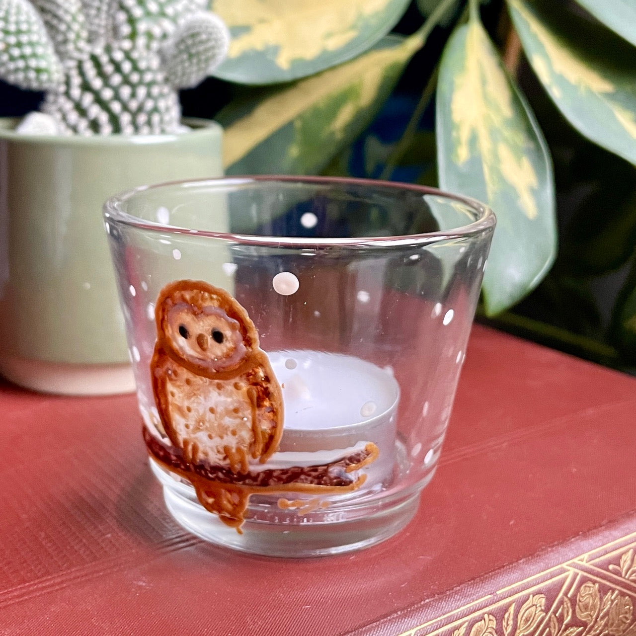 Owl in snow~ Tealight candleholder