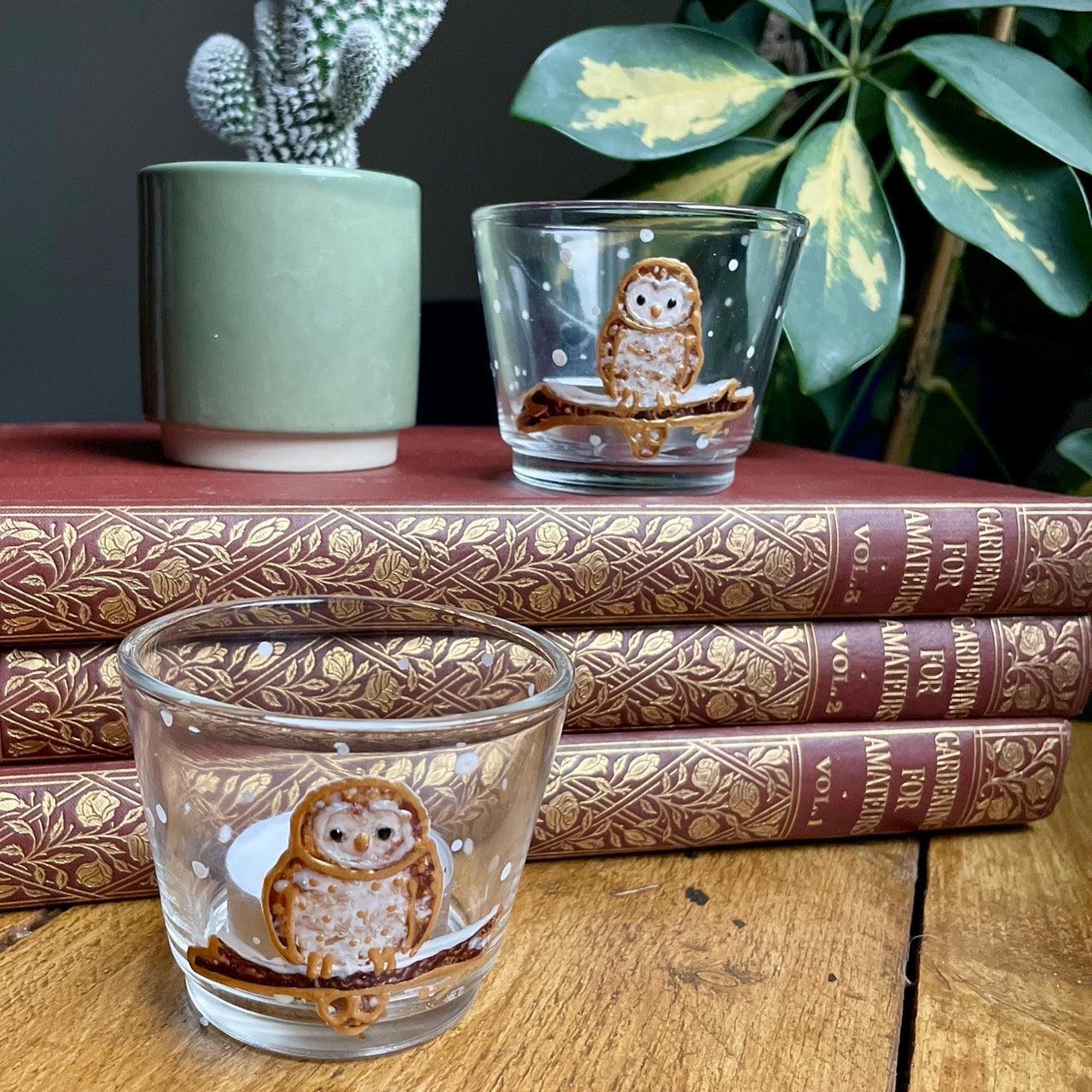 Owl in snow~ Tealight candleholder