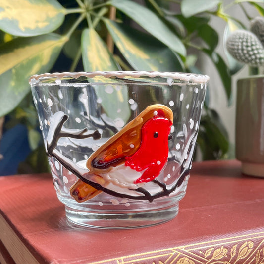Robin in snow~ Tealight candleholder
