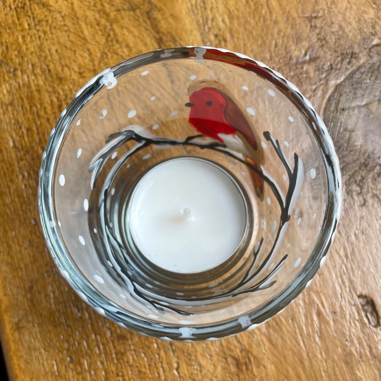 Robin in snow~ Tealight candleholder