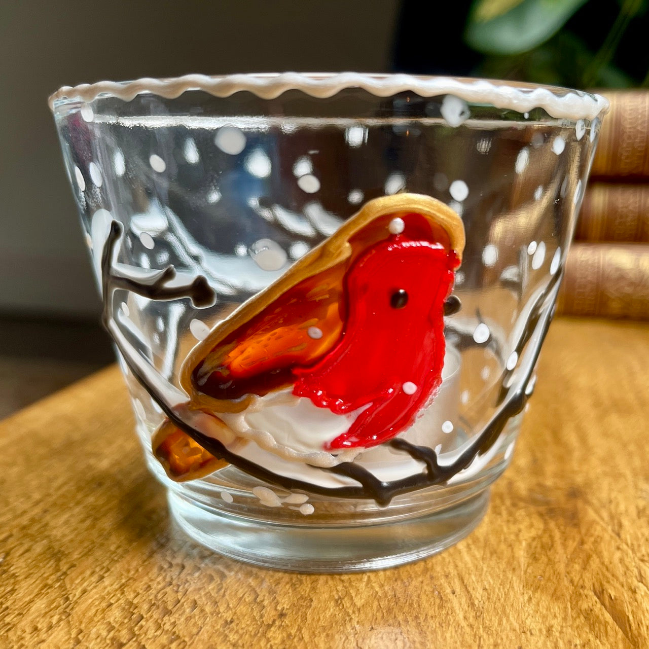Robin in snow~ Tealight candleholder