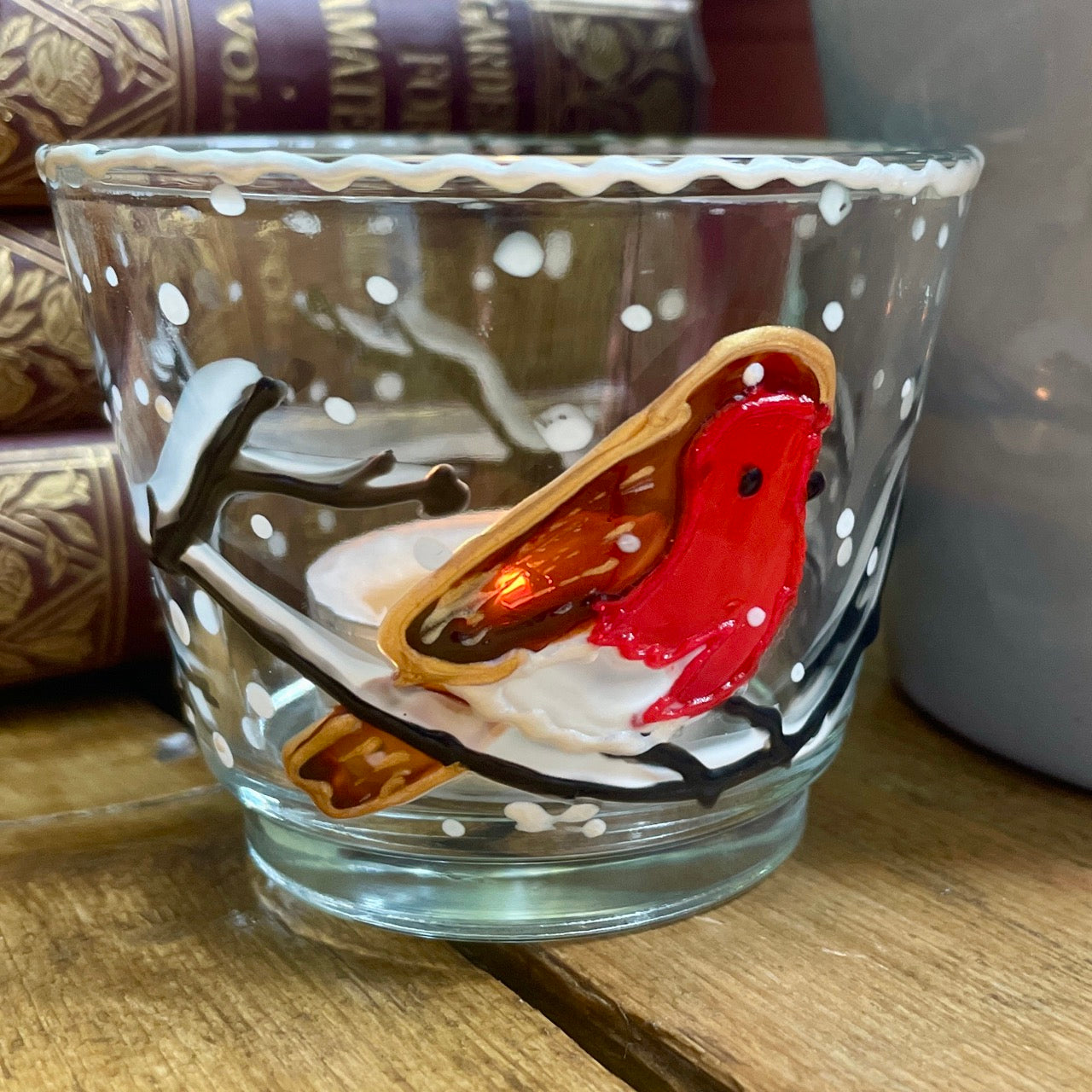 Robin in snow~ Tealight candleholder