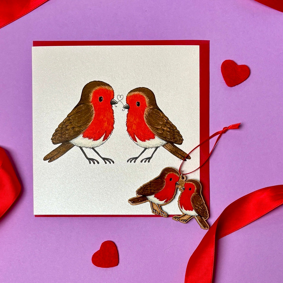 Two Little Robins~ Matching Card & Decoration Bundle
