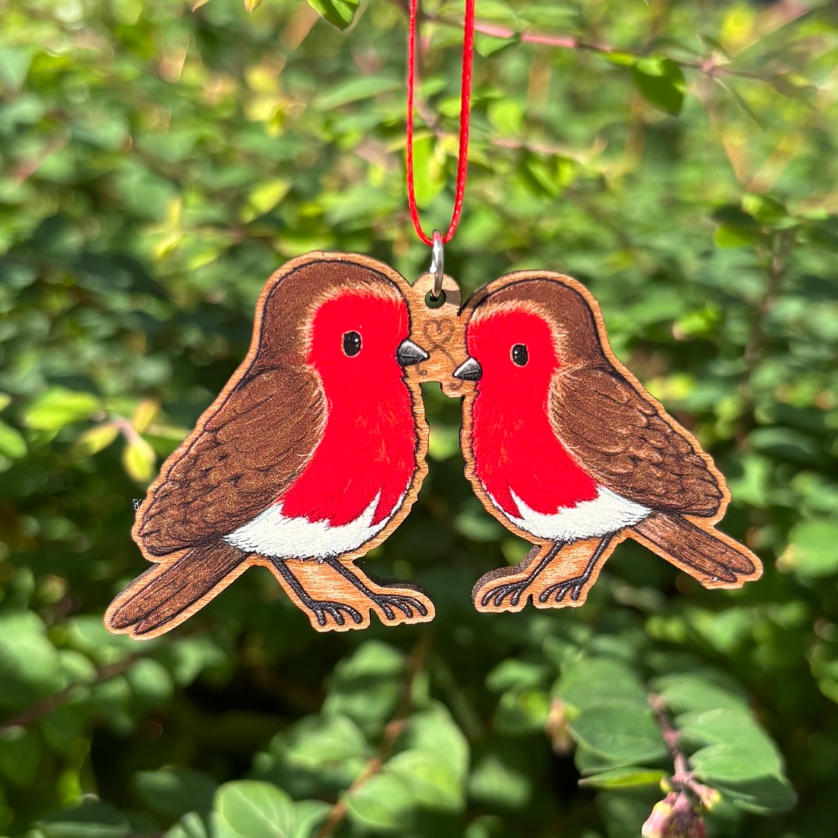Two Little Robins Wooden Decoration