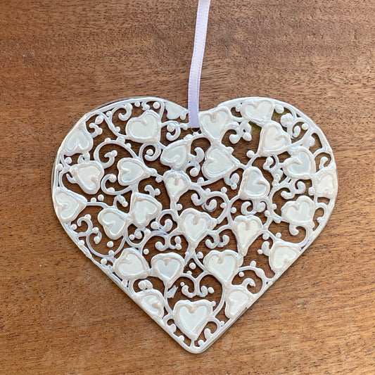 White swirl~ Heart suncatcher