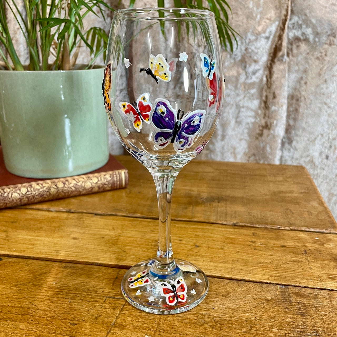 Rainbow butterflies~ Wine glass