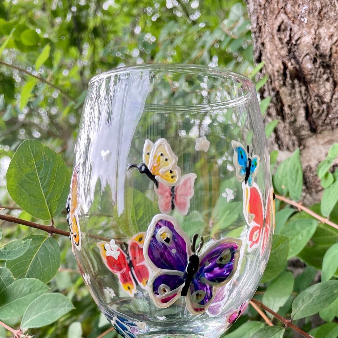 Rainbow butterflies~ Wine glass