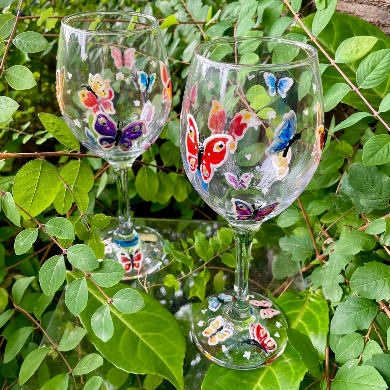 Rainbow butterflies~ Wine glass