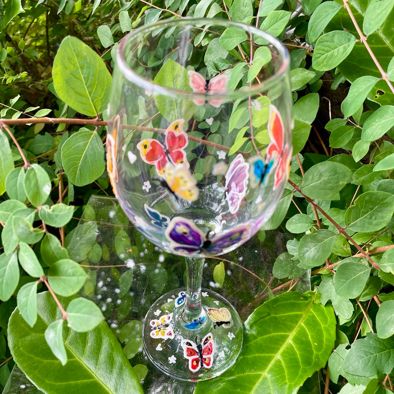 Rainbow butterflies~ Wine glass