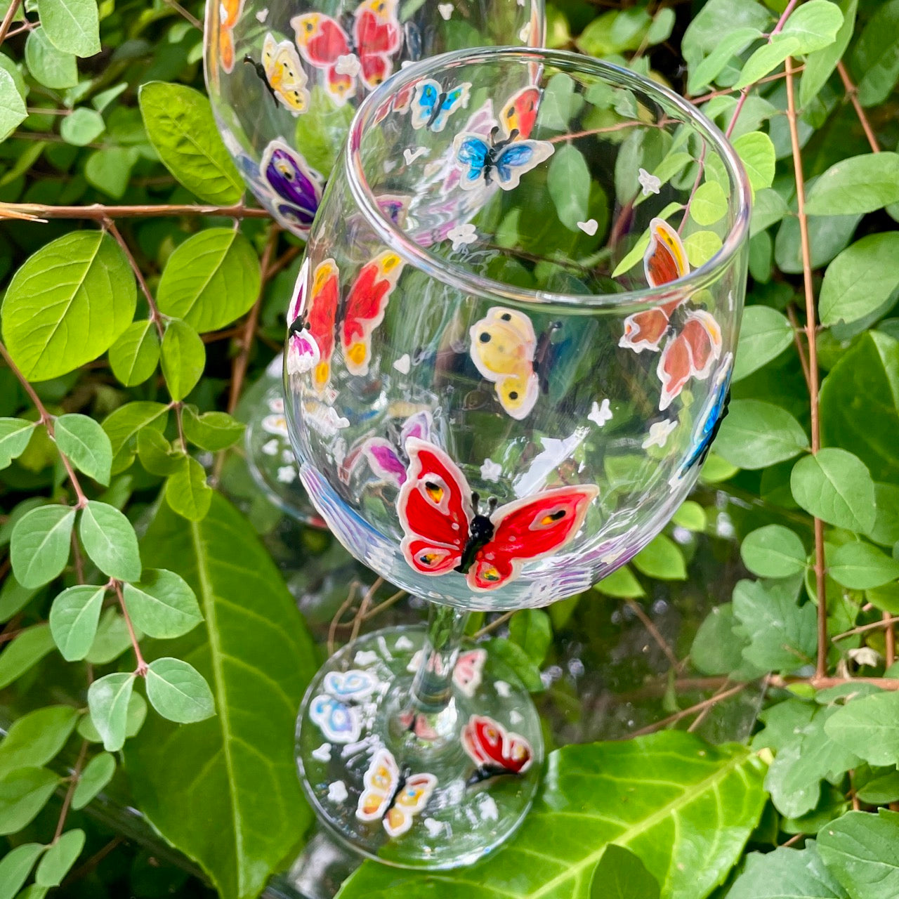 Rainbow butterflies~ Wine glass