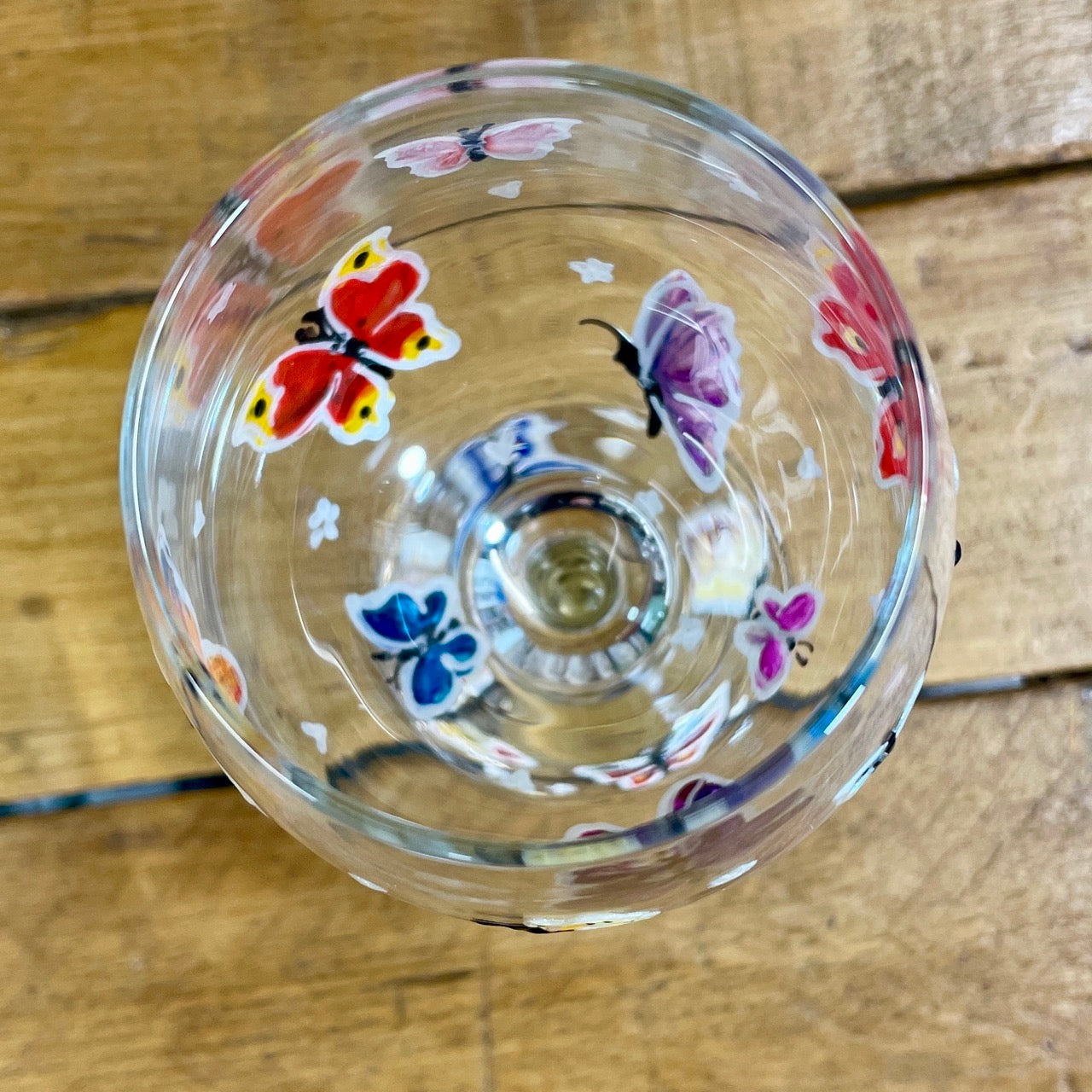 Rainbow butterflies~ Wine glass