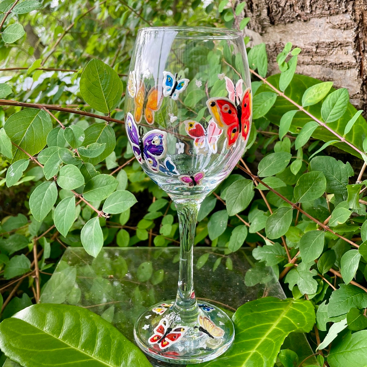 Rainbow butterflies~ Wine glass