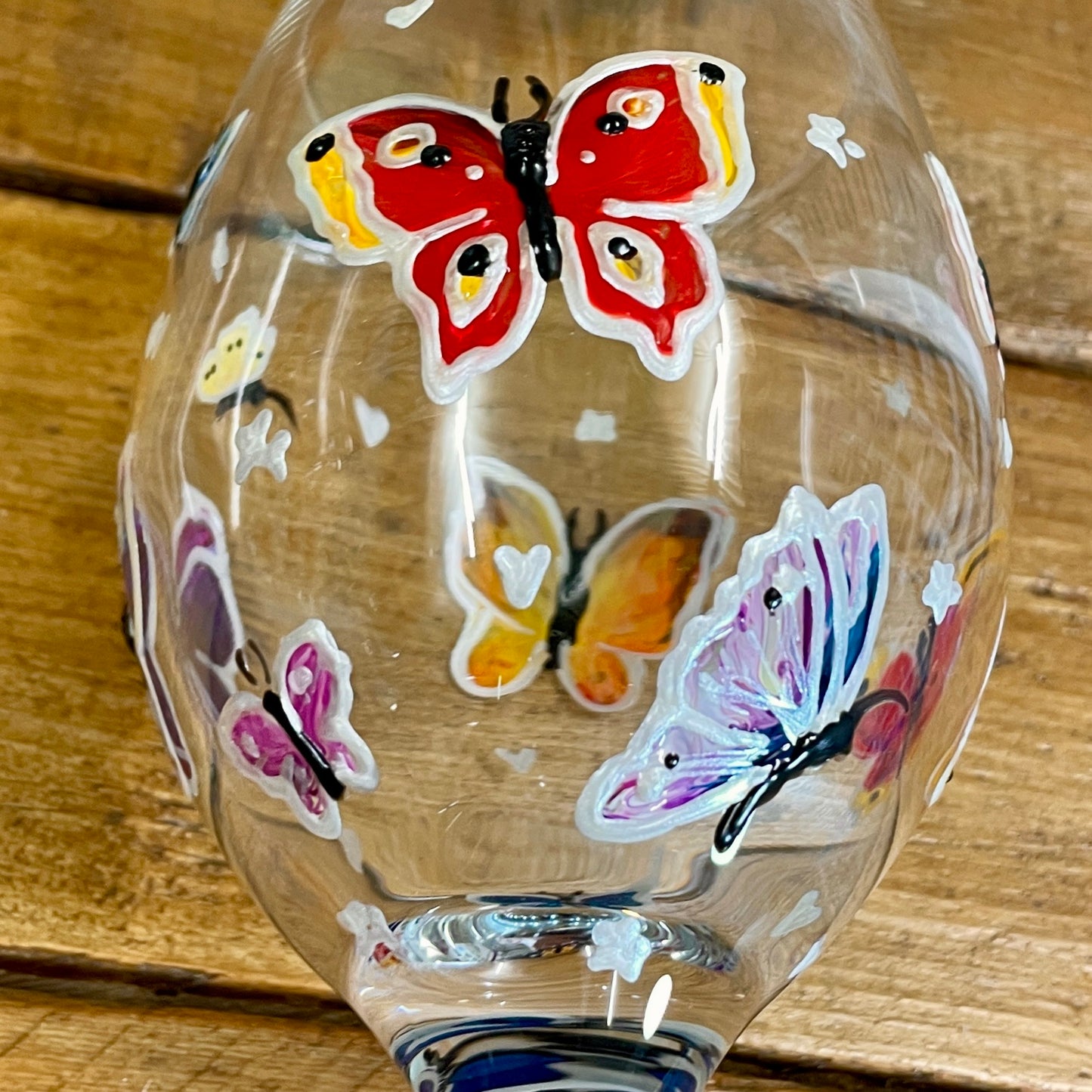 Rainbow butterflies~ Wine glass