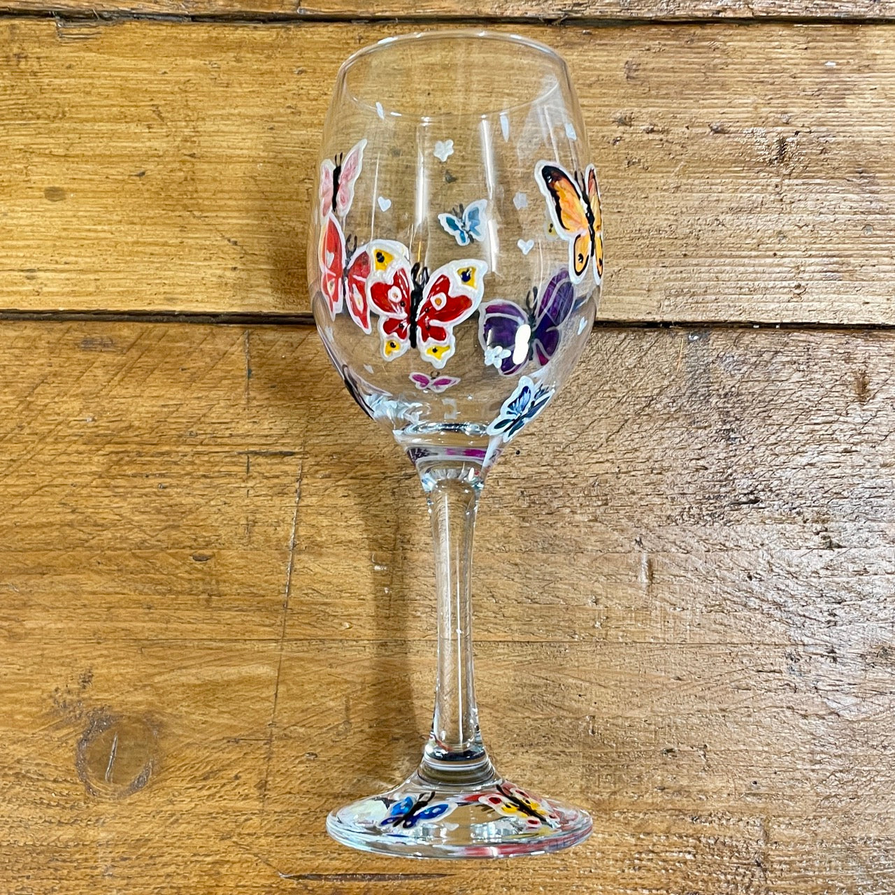 Rainbow butterflies~ Wine glass